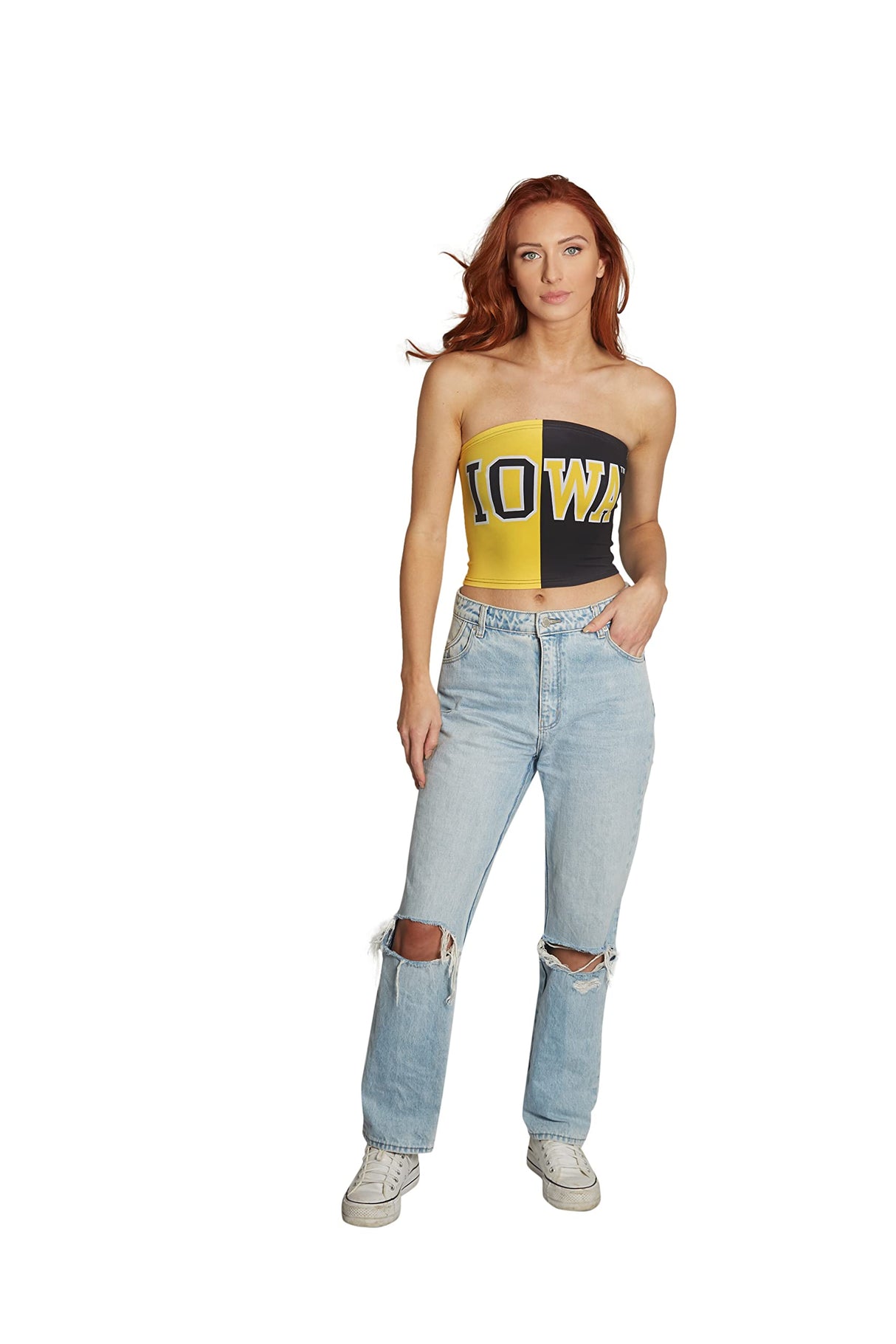Lojobands Women's Tailgate Outfit College Two Tone Color Block Tube Top Made in USA One Size Fits Most