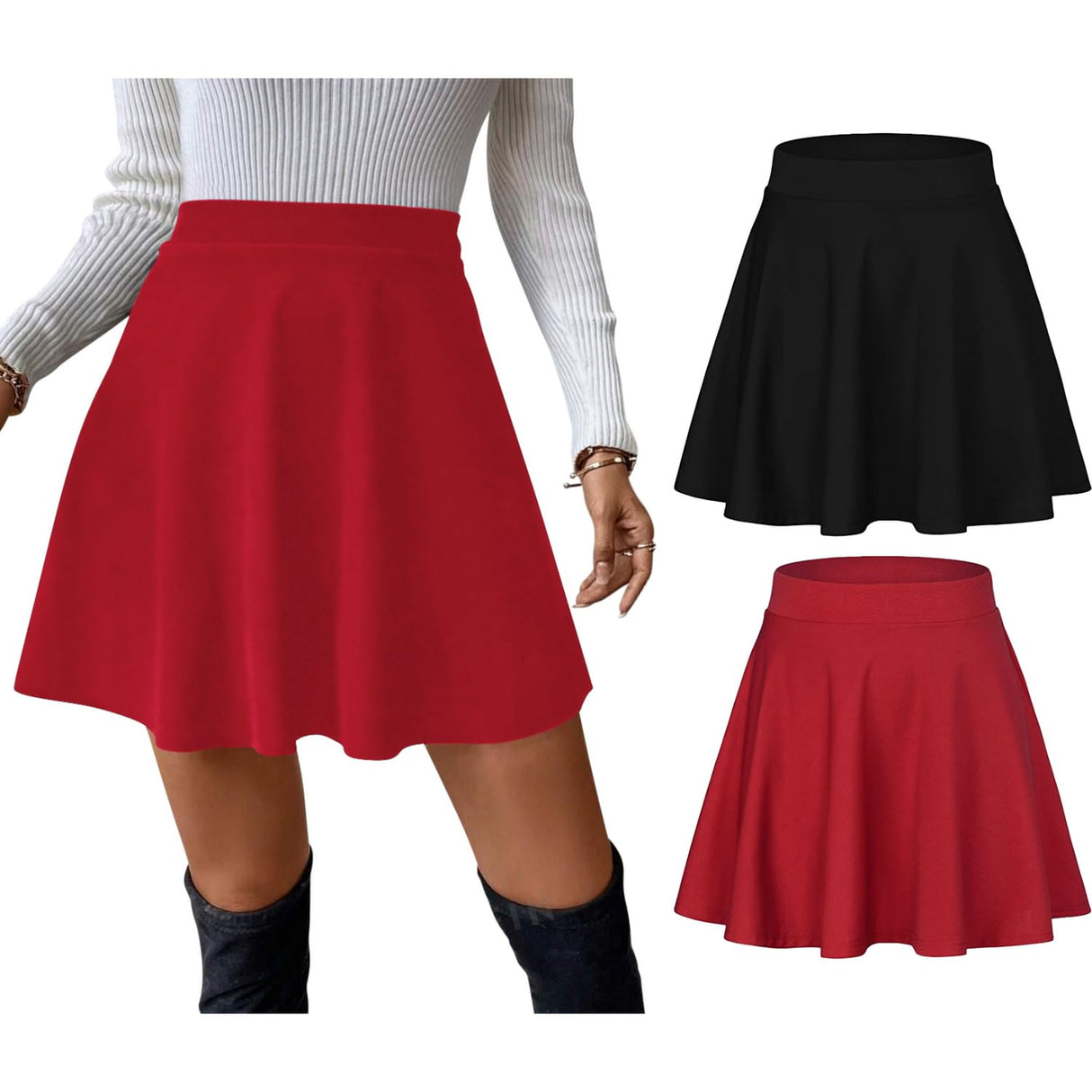 Sweet Hearts Women’s 2-Pack Basic Skater Skirt- Versatile Stretchy Mini Flared Skirt Made in USA