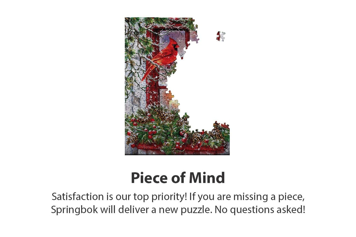 Springbok 500 Piece Jigsaw Puzzle for Adults - Together for Christmas Features a Pair of Cardinals on a Snowy Winter's Holiday Outdoor Scene Precision-Cut Puzzle Pieces Made in The USA