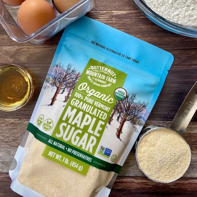 Butternut Mountain Farm 100% Pure Organic VT Maple Sugar, 1LB Bag, Reclosable Pouch