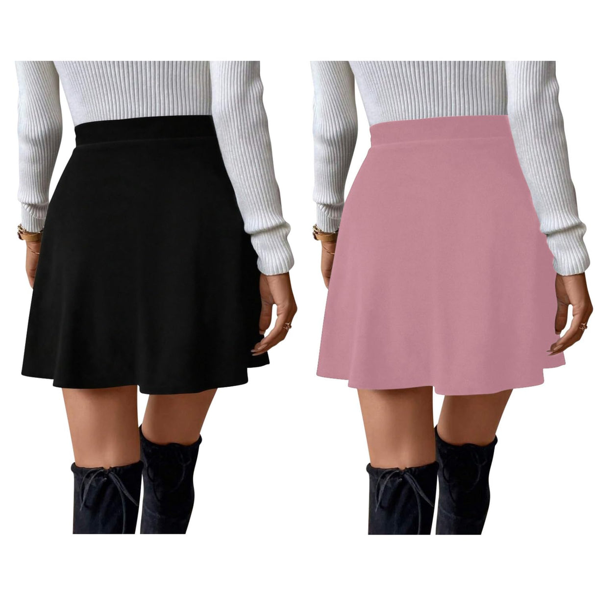 Sweet Hearts Women’s 2-Pack Basic Skater Skirt- Versatile Stretchy Mini Flared Skirt Made in USA