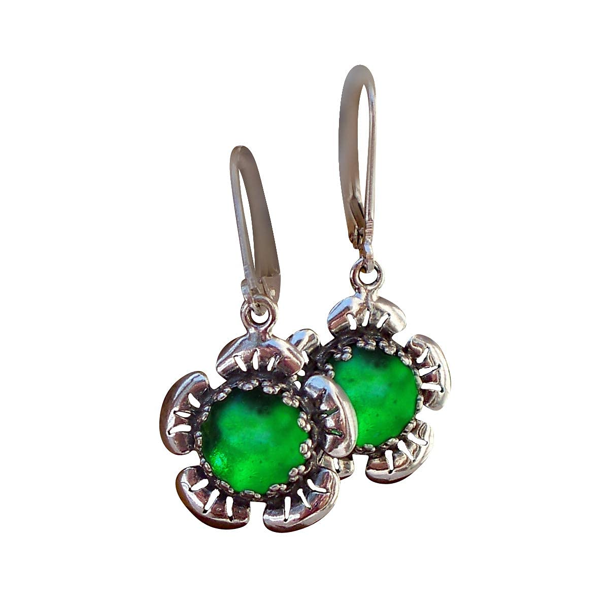 Bottled Up Designs Handmade Bloom Once More Earrings, Recycled Vintage Glass, Sterling Silver, Eco Friendly, Made in USA, Birthday Gifts, Mothers Day, Women, Anniversary (Olive Wine Bottle)
