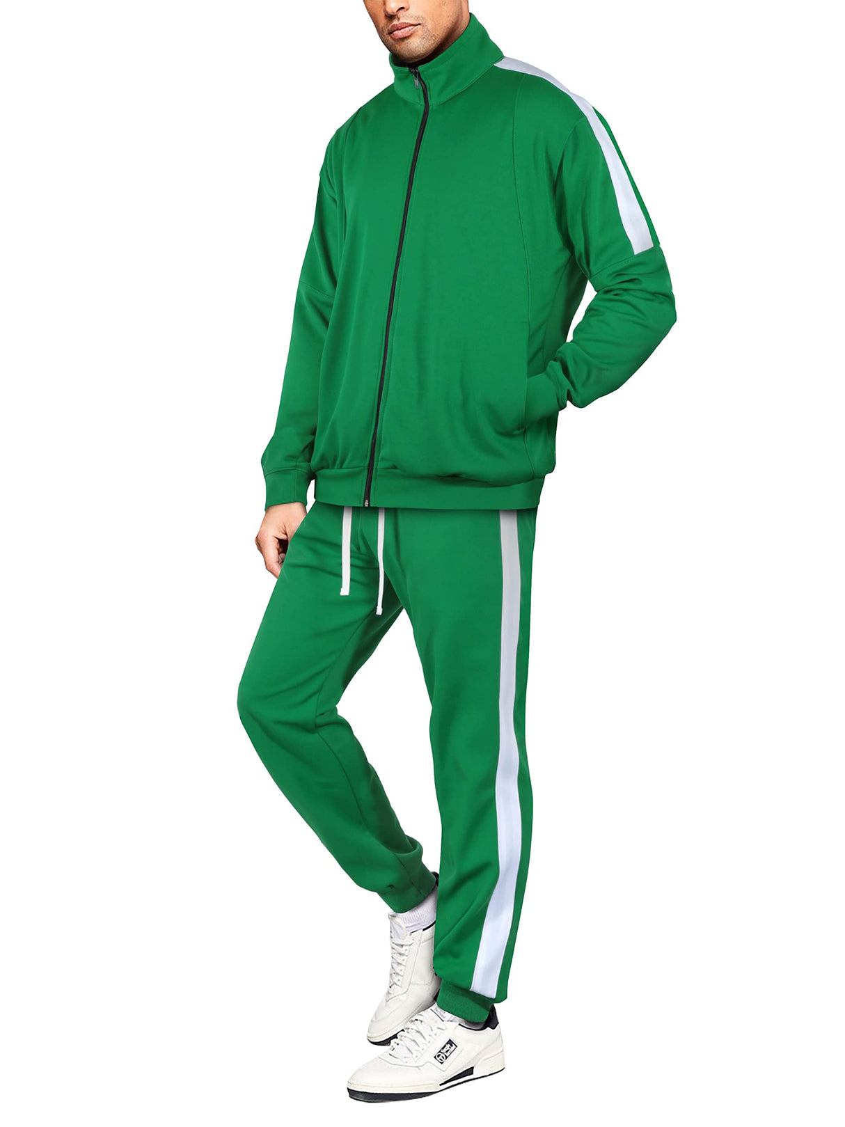 Hat and Beyond Mens Premium USA Made Striped Track Suit Athletic Casual Running Workout Sweat Suit Combo Track Jacket & Pant