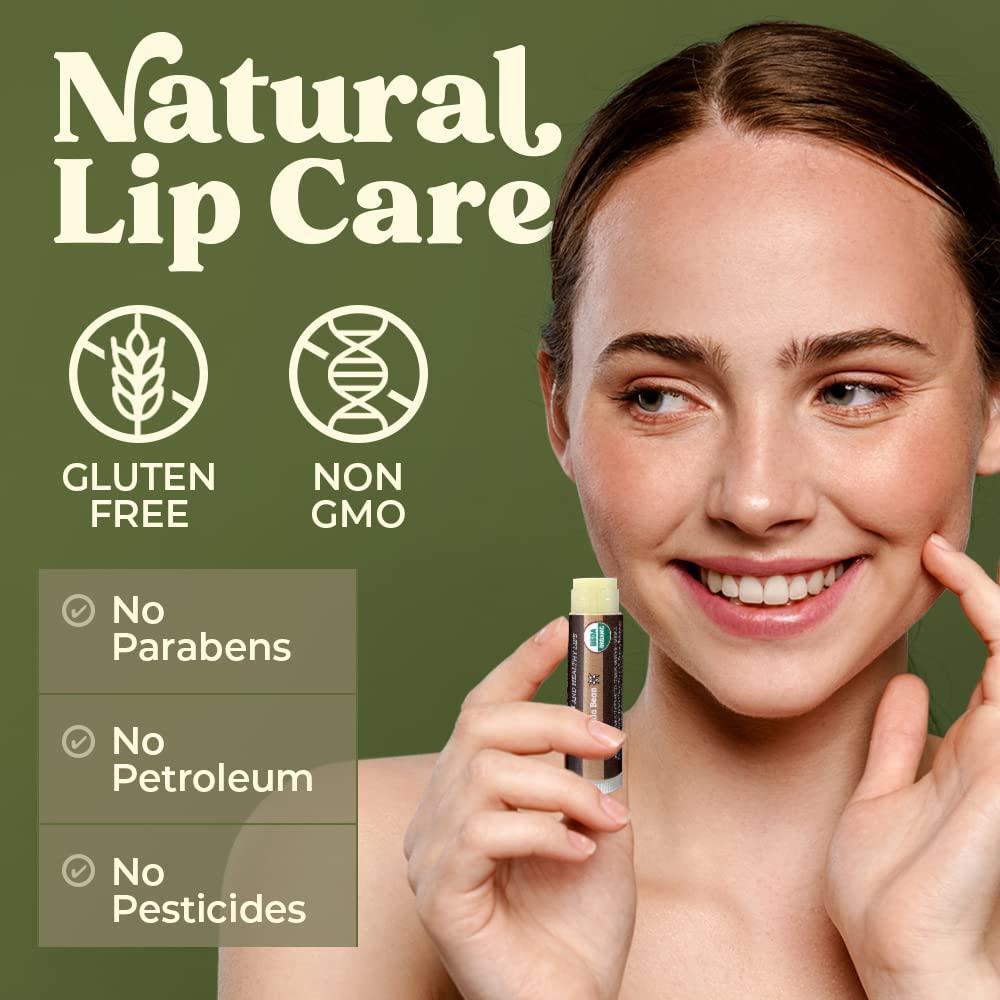 USDA Organic Lip Balm 6-Pack by Earth's Daughter Stocking Stuffers - Fruit Flavors, Beeswax, Coconut Oil, Vitamin E - Best Lip Repair Chapstick for Dry Cracked Lips - Moisturizing Lip Care