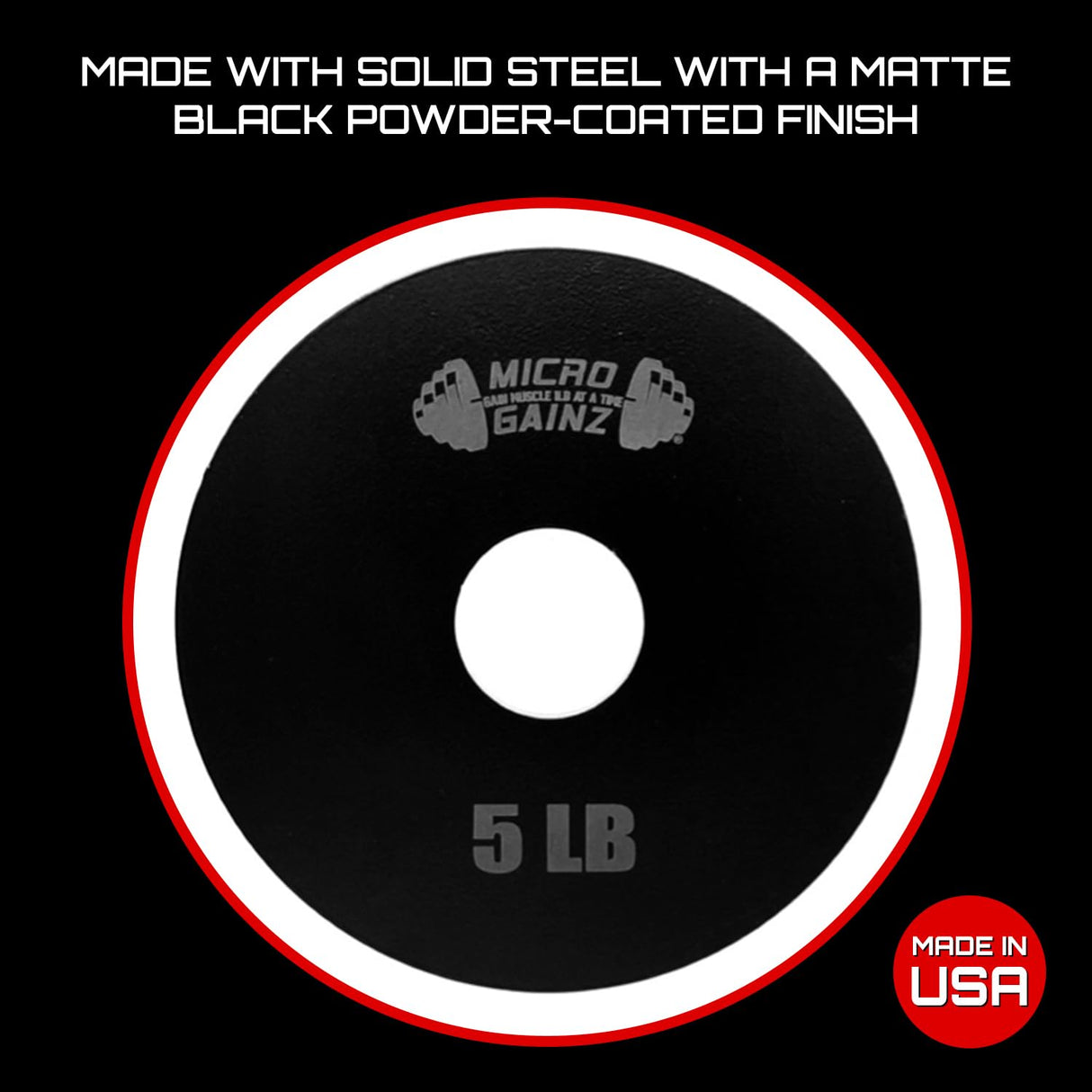 Micro Gainz Steel Olympic Barbell Weight Set of 2 Plates, 2.5lb, 5lb or 10lb, Plate Set Designed for Strength Training & Loading Bar Weights, Made in USA