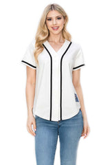 YURO-K Women's Cotton White Color Baseball Jersey with Piping/Made in Los Angeles