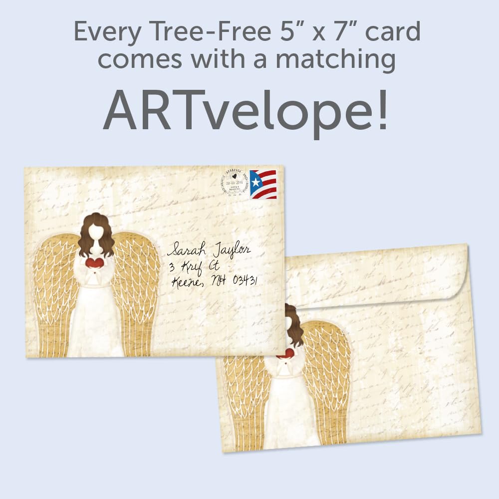 Tree-Free Greetings - Season's Greeting Cards - Artful Designs - 10 Cards + Matching Envelopes - Made in USA - 100% Recycled Paper - 5 x 7 - Christmas Angel (HB93390)