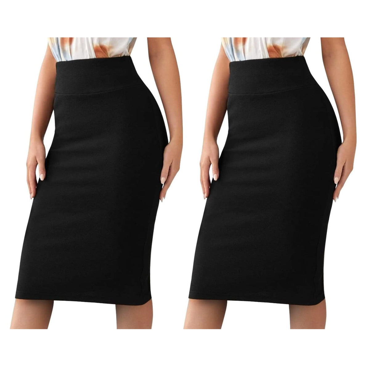 Sweet Hearts Women’s Basic Stretch Pencil Skirt- Regular & Plus Size- Below Knee Office Midi Bodycon Nylon Skirt Made in USA