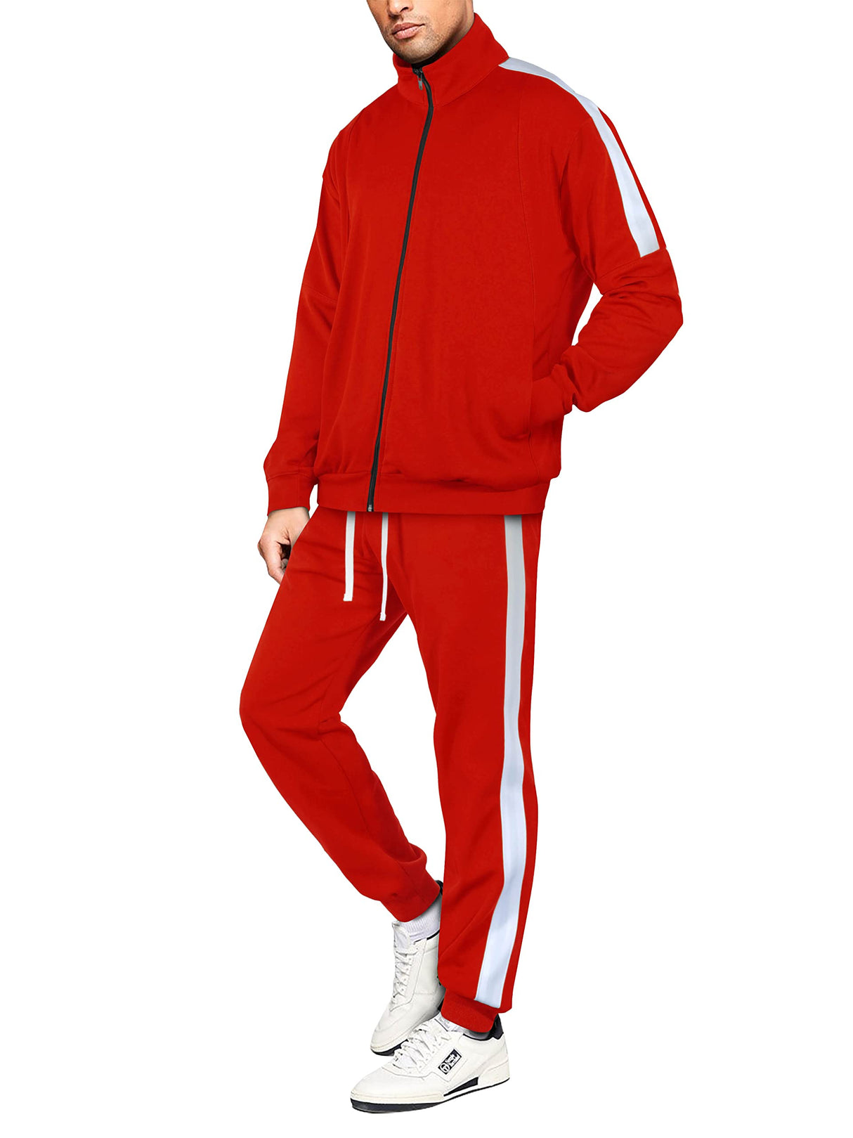 Hat and Beyond Mens Premium USA Made Striped Track Suit Athletic Casual Running Workout Sweat Suit Combo Track Jacket & Pant