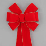 Ivory Brushed Velvet Gold Lame Backed Wire Edge Christmas Bow - Handcrafted in USA (8 inch bow)