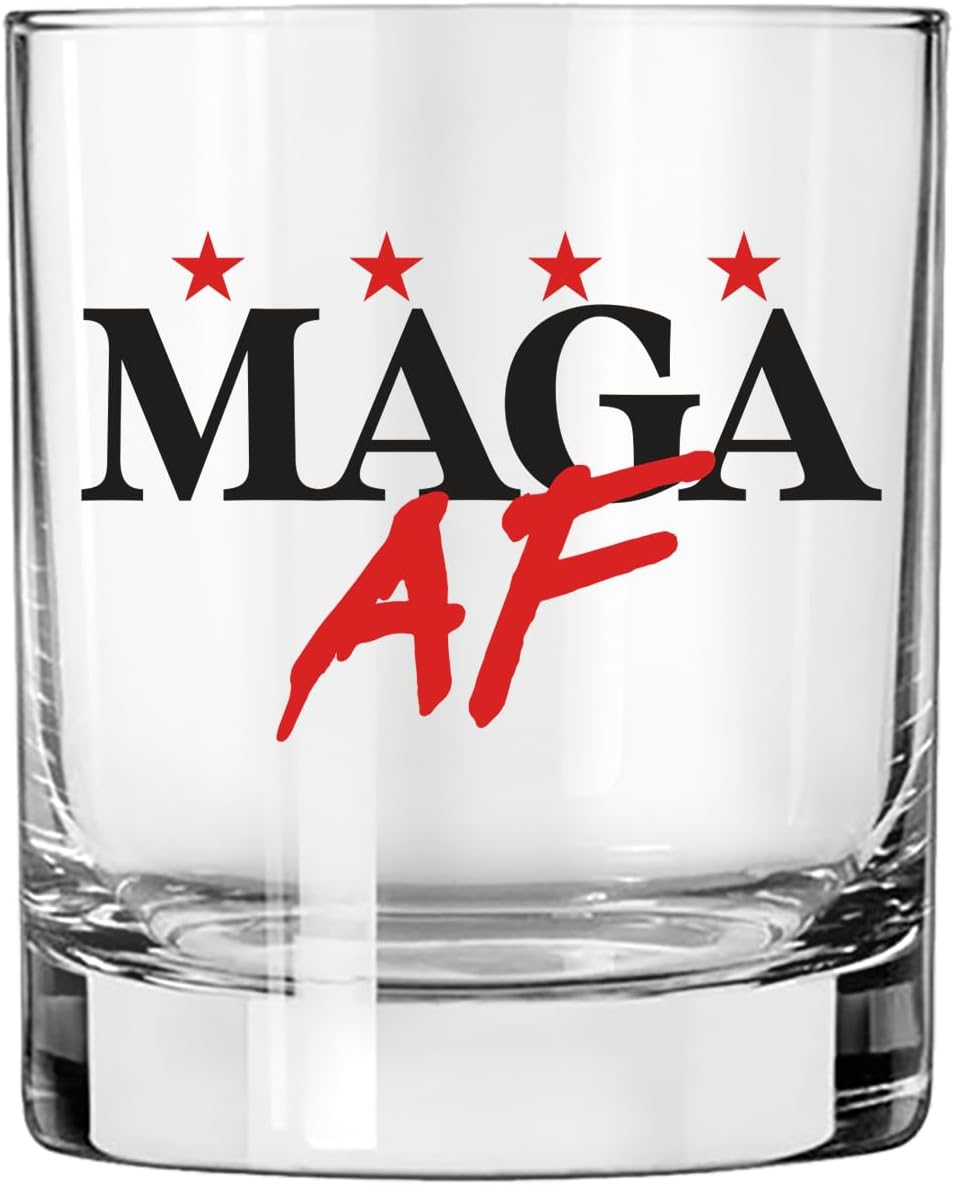 MAGA AF W 100% MAGA 10.5 oz Whiskey Glass for Dad, Gift for Husband, Stepfather Gift Idea, Unique Gifts for Men, Trump Stuff, Maga Merch