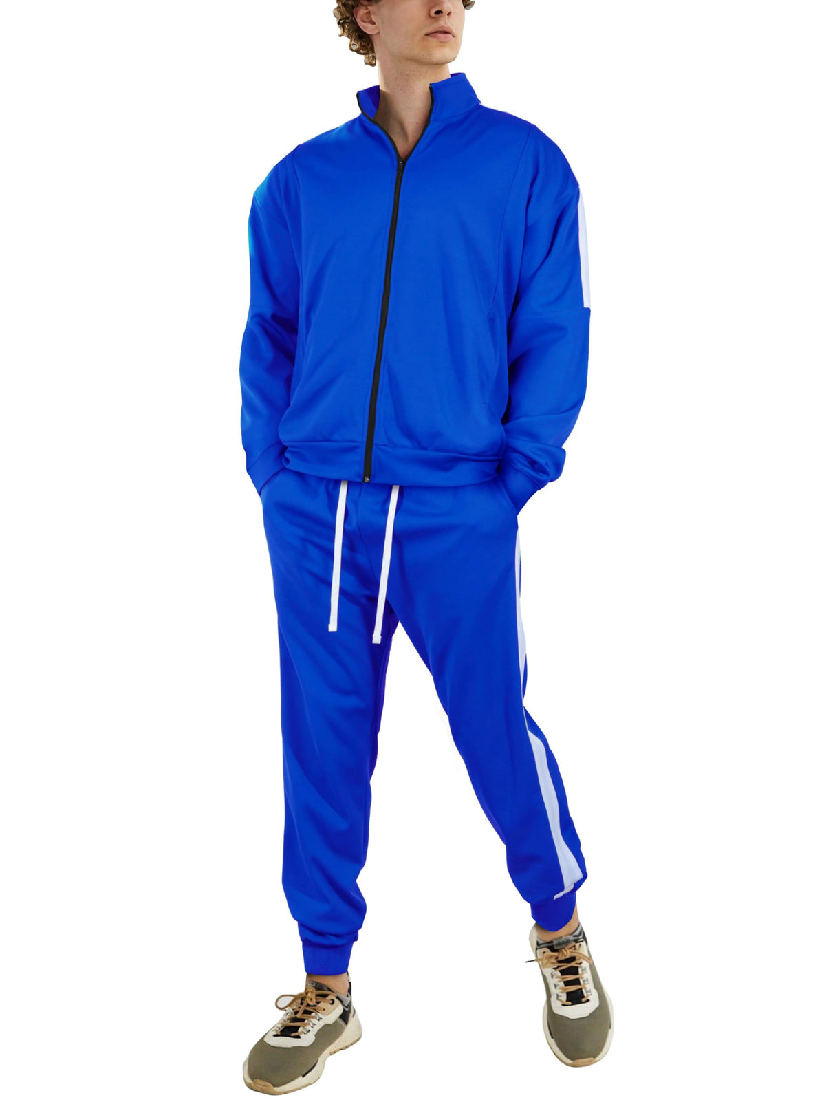 Hat and Beyond Mens Made in USA Premium Track Jacket & Pants Striped Sweatsuit Athletic Casual Essentials Gym