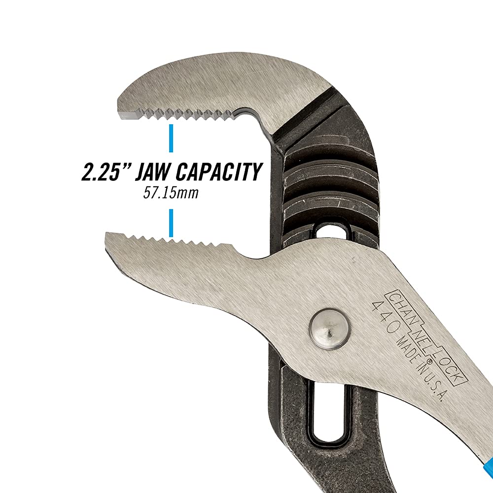 12-Inch Channellock Groove Joint Pliers with Comfort Grips - 2.25-Inch Jaw Capacity, Laser Heat-Treated 90° Teeth, Forged High Carbon Steel - Made in USA