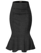 Hybrid & Company Womens Premium Nylon Ponte Stretch Office Fishtail Pencil Skirt High Waist Made in The USA Below Knee