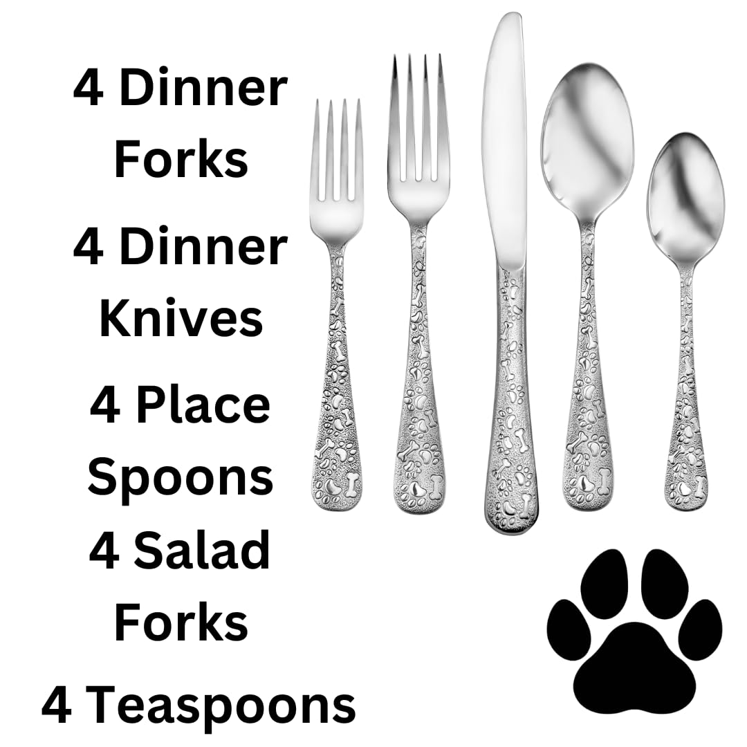 Liberty Tabletop Oliver Puppy 40 Piece Flatware Set Service for 8 Dog Themed Stainless Steel Silverware Made in the USA (40)