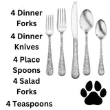 Liberty Tabletop Oliver Puppy 40 Piece Flatware Set Service for 8 Dog Themed Stainless Steel Silverware Made in the USA (40)
