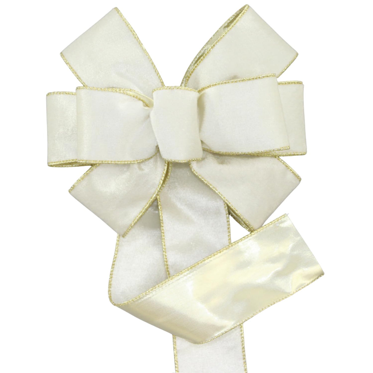 Ivory Brushed Velvet Gold Lame Backed Wire Edge Christmas Bow - Handcrafted in USA (8 inch bow)