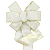 Ivory Brushed Velvet Gold Lame Backed Wire Edge Christmas Bow - Handcrafted in USA (8 inch bow)