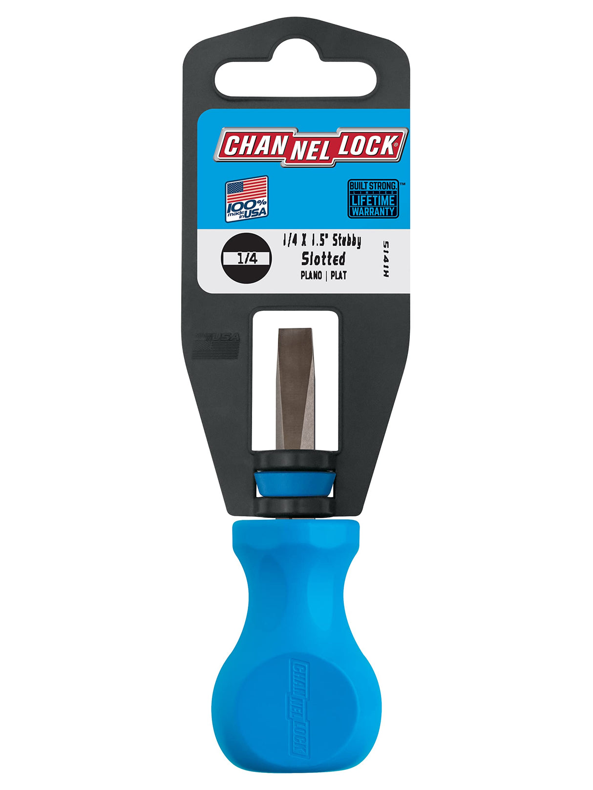 CHANNELLOCK S144H 1/4 x 4-inch Professional Slotted Screwdriver, Magnetic Tip, Made in USA, Molded Tri-Lobe Grip