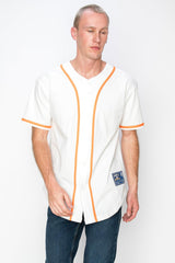 YURO-K Men's Cotton White Color Baseball Jersey with Piping/Made in Los Angeles