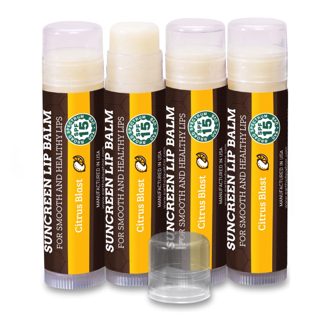 USDA Organic Lip Balm 6-Pack by Earth's Daughter Stocking Stuffers - Fruit Flavors, Beeswax, Coconut Oil, Vitamin E - Best Lip Repair Chapstick for Dry Cracked Lips - Moisturizing Lip Care