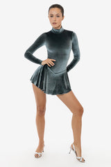 Los Angeles Apparel Velvet Long Sleeve Mockneck Skirted Leotard