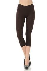 LeggingUSA Women's Solid Cotton Yoga Capri Leggings-Made in USA