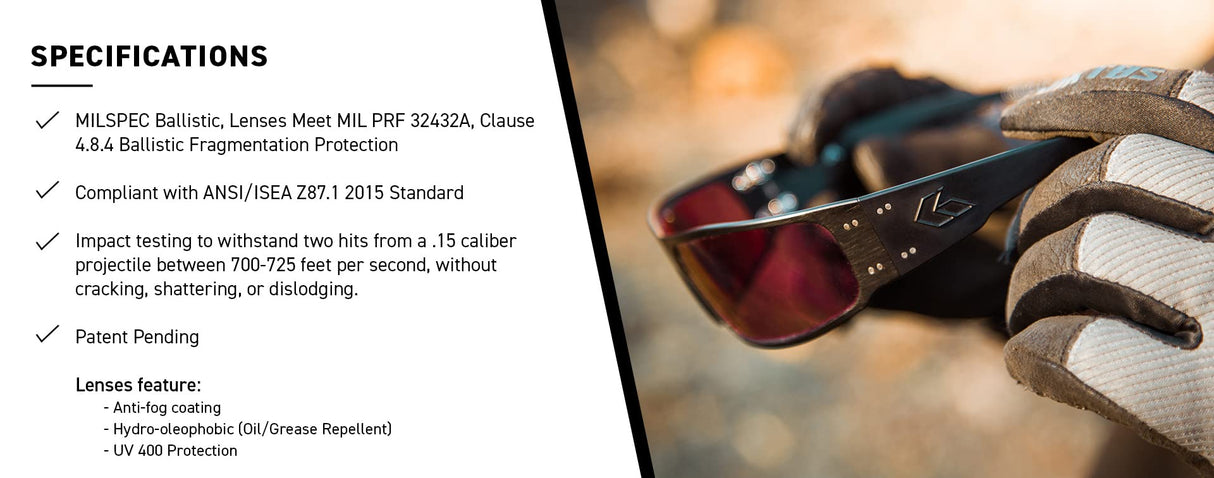 Gatorz Specter ANSI Z87+/MILSPEC Ballistic Sunglass - Made in the USA