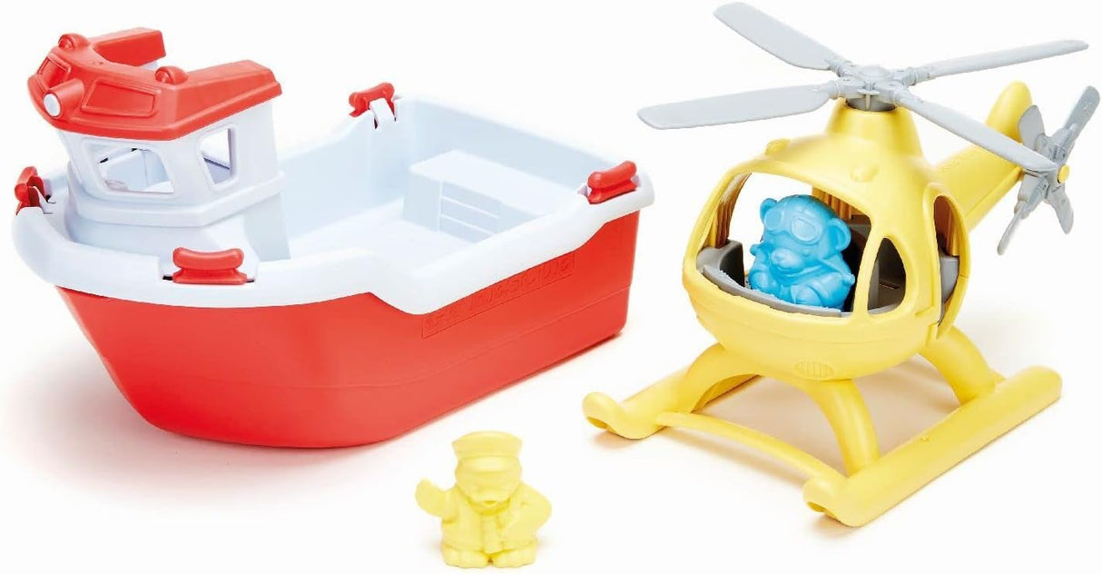 Green Toys Rescue Boat with Helicopter Red, 1 EA