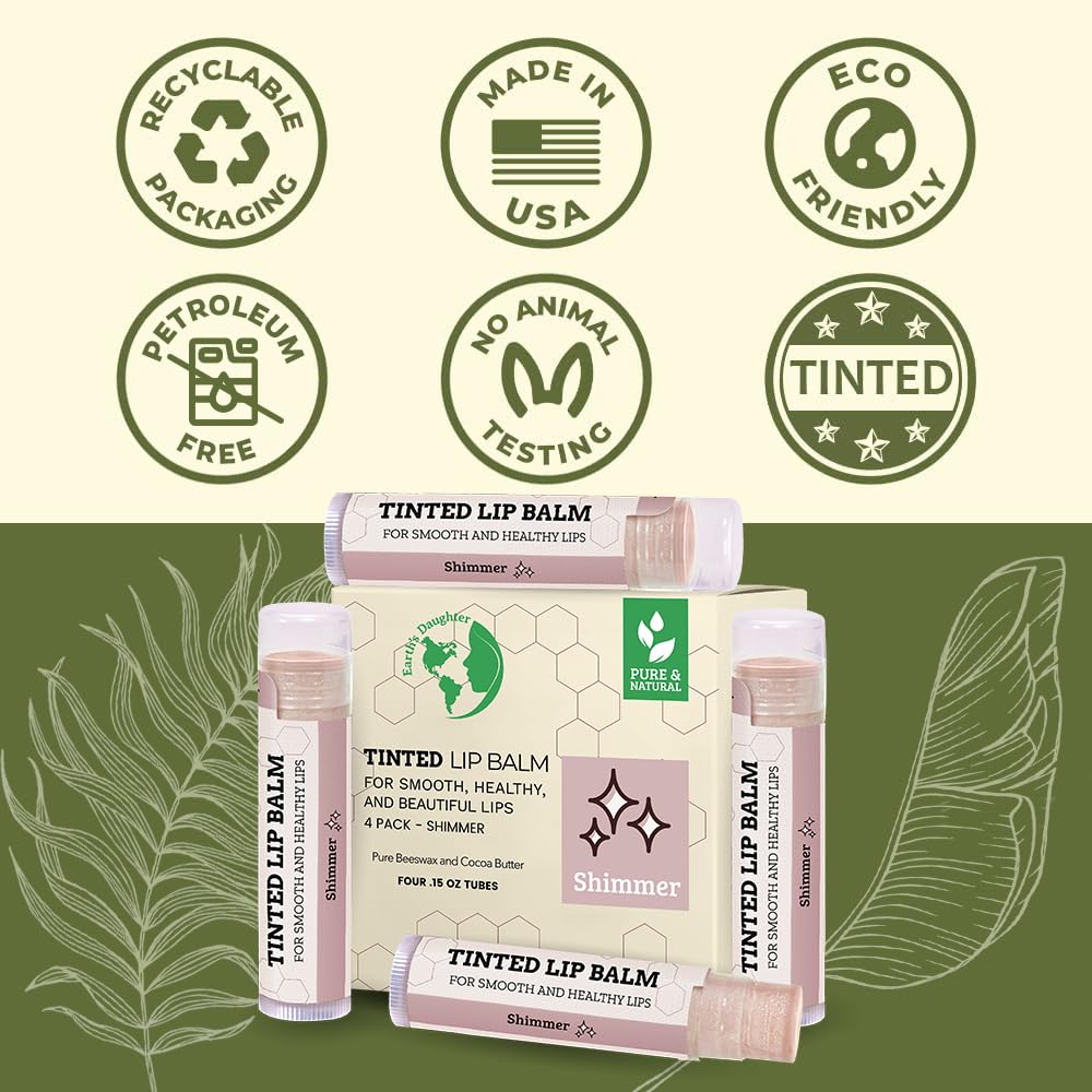 USDA Organic Lip Balm 6-Pack by Earth's Daughter Stocking Stuffers - Fruit Flavors, Beeswax, Coconut Oil, Vitamin E - Best Lip Repair Chapstick for Dry Cracked Lips - Moisturizing Lip Care