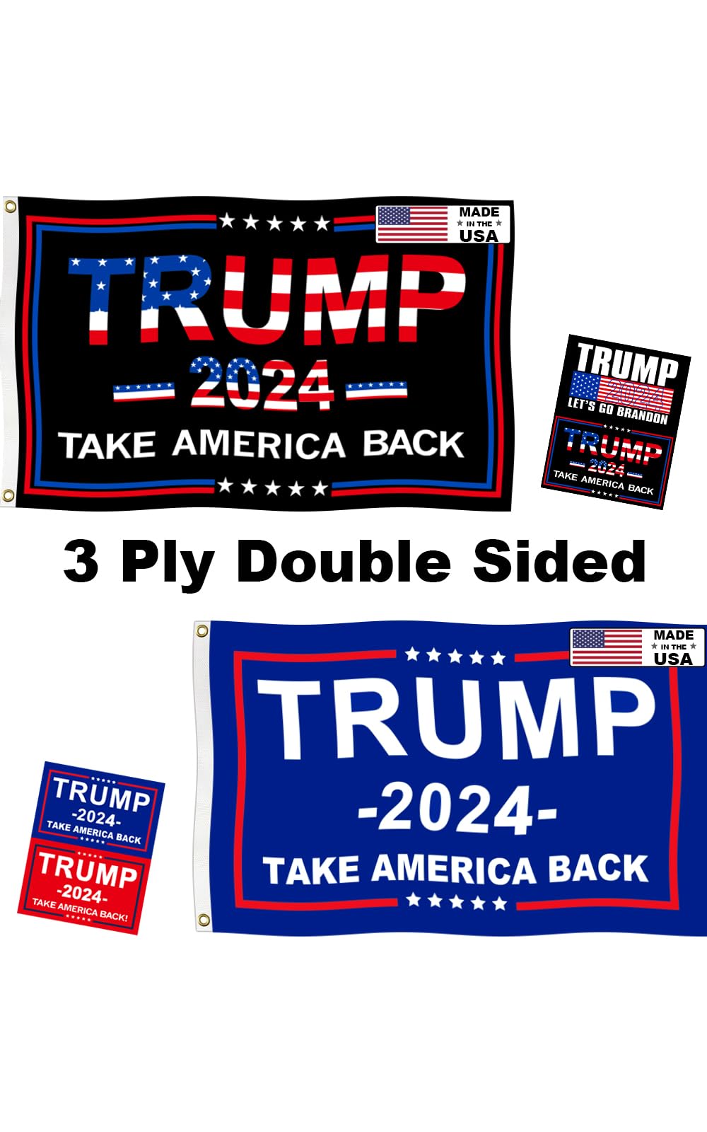 Trump 2024 Flags 3x5 Outdoor Made in USA-Double Sided 3 Ply Heavy Duty Take America Back with 4 Pcs Trump 2024 Sticker,Trump 2024 Flags Banner for Outside with 2 Brass Grommets(Red)