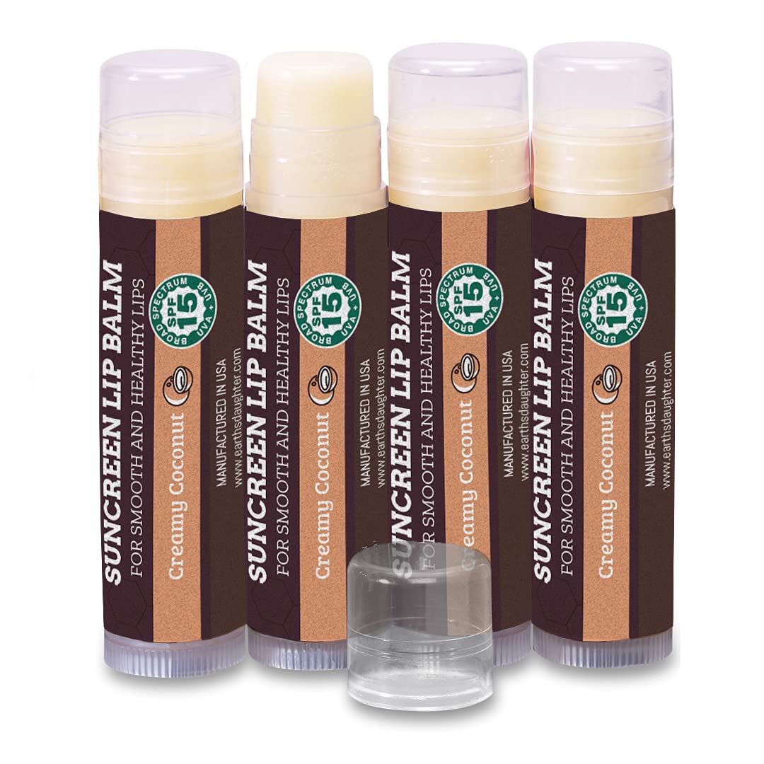 USDA Organic Lip Balm 6-Pack by Earth's Daughter Stocking Stuffers - Fruit Flavors, Beeswax, Coconut Oil, Vitamin E - Best Lip Repair Chapstick for Dry Cracked Lips - Moisturizing Lip Care