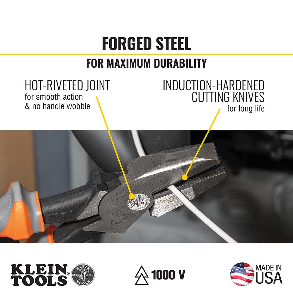 Klein Tools 1005RINS Insulated Pliers, Made in USA, Cutting / Crimping Tool for Insulated and Non-Insulated 10 to 22 AWG Wire and Connectors,1000V Rated