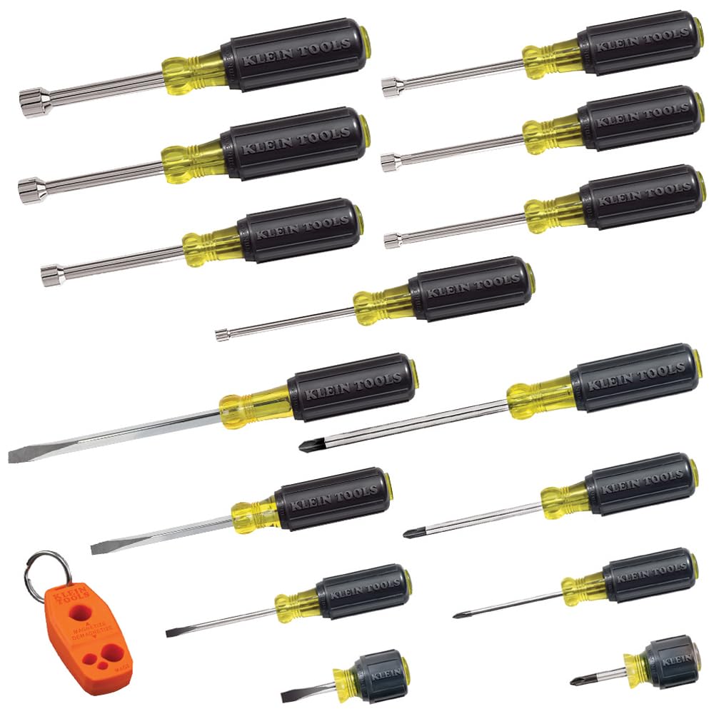 Klein Tools 85445 Screwdriver Set, Made in USA, Slotted, Phillips and Square Tip Drivers, Non-Slip Cushion Grip, 5-Piece