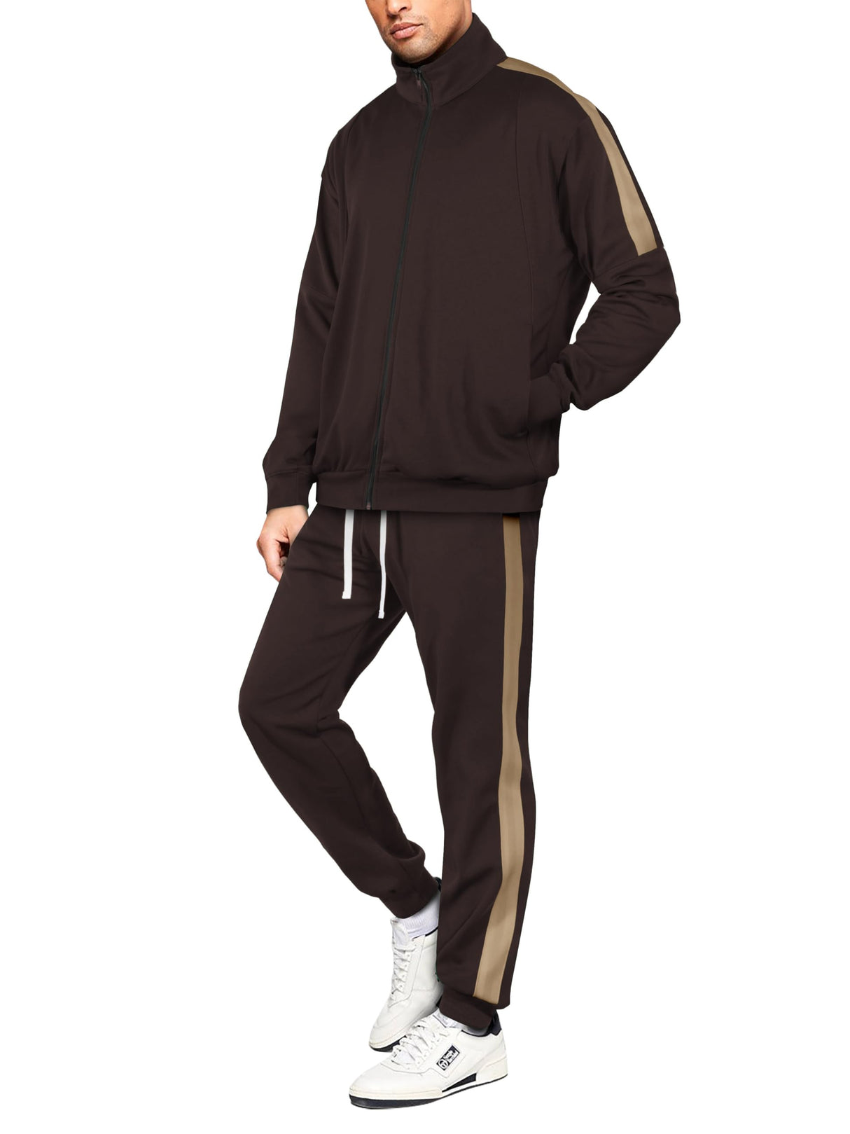Hat and Beyond Mens Premium USA Made Striped Track Suit Athletic Casual Running Workout Sweat Suit Combo Track Jacket & Pant