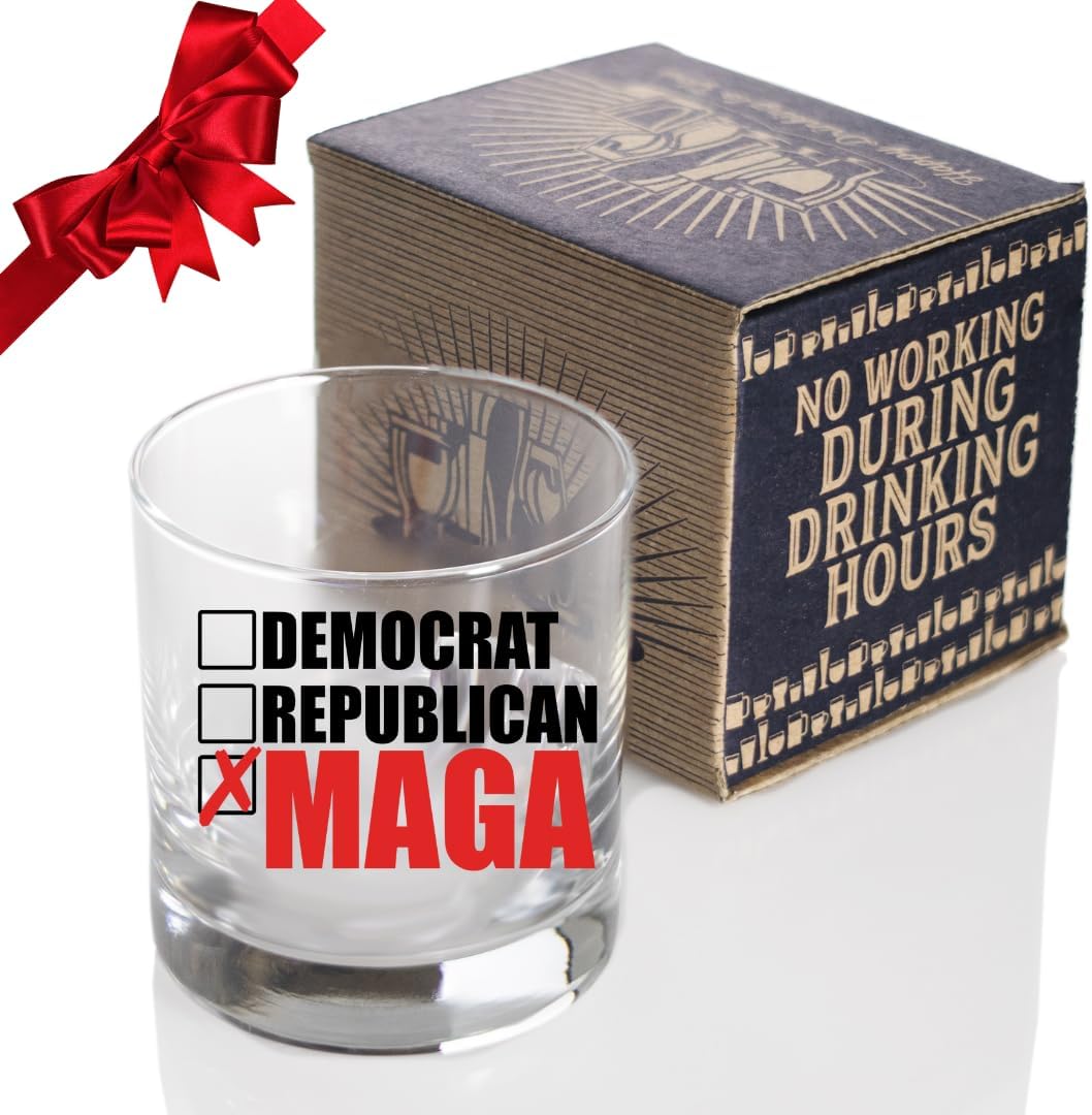 100% MAGA, Maga Party Novelty Glass Made in the USA 10.5 oz Whiskey Glass for Dad, Gift for Husband, Stepfather Gift Idea, Unique Gifts for Men, Trump Stuff, Maga Merch