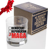 100% MAGA, Maga Party Novelty Glass Made in the USA 10.5 oz Whiskey Glass for Dad, Gift for Husband, Stepfather Gift Idea, Unique Gifts for Men, Trump Stuff, Maga Merch