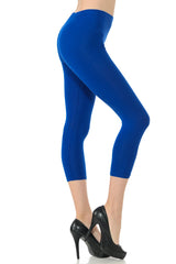 LeggingUSA Women's Solid Cotton Yoga Capri Leggings-Made in USA
