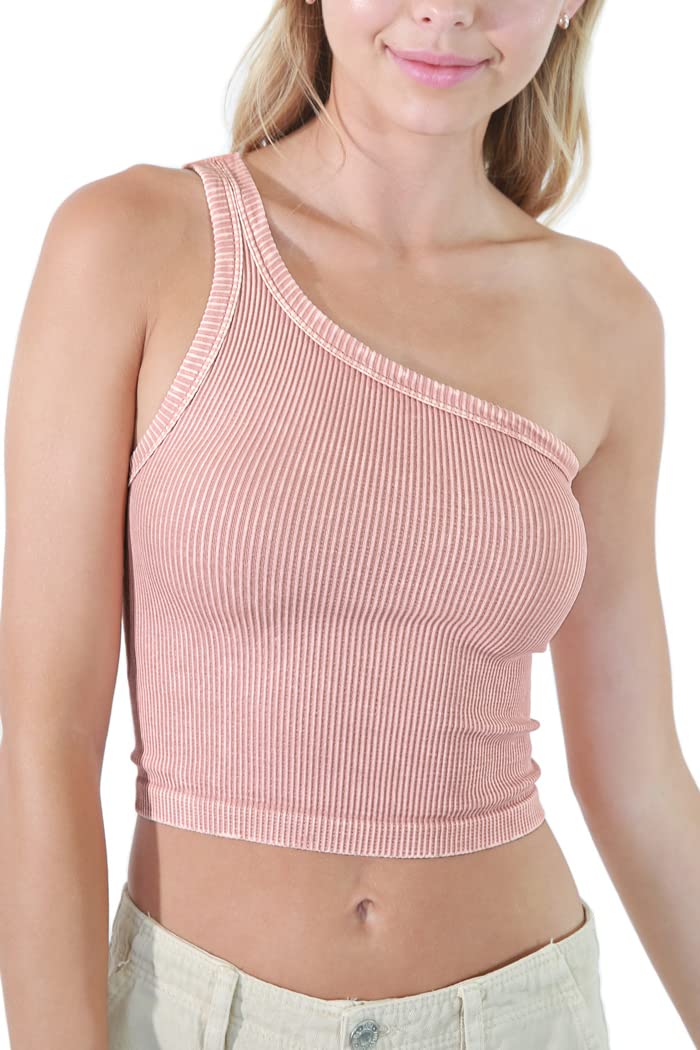 NIKIBIKI Women Seamless Vintage One Shoulder Crop Top, One Size