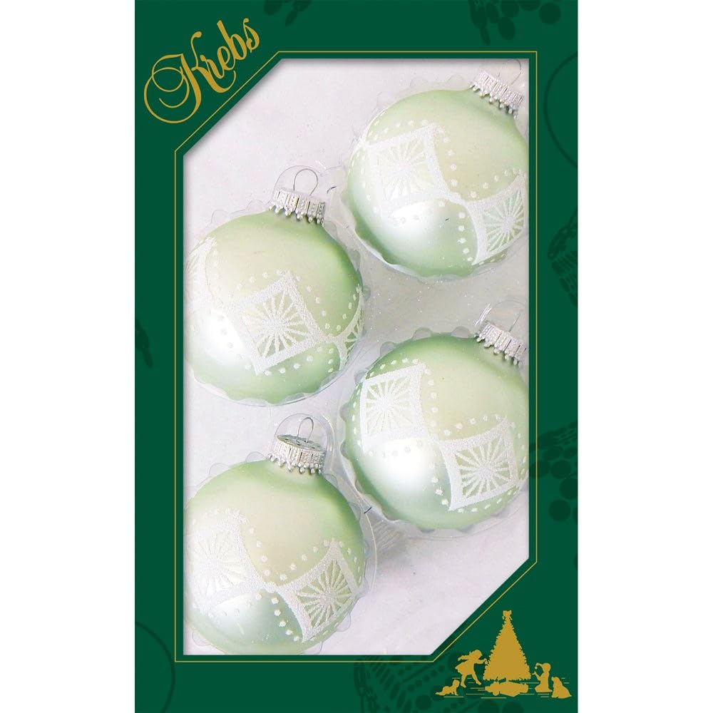 Glass Christmas Tree Ornaments - 67mm/2.625" [4 Pieces] Decorated Balls from Christmas by Krebs Seamless Hanging Holiday Decor (Frost with Blue & Silver Bethlehem Scene)