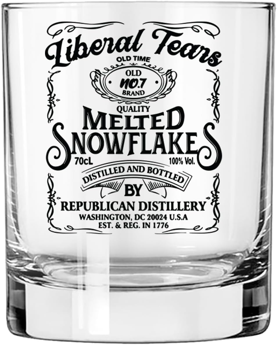 Liberal Tears Melted Snowflake Label Whiskey Glass | Republican Distillery Est. 1776 | Conservative Gifts For Men | Retirement Gifts for Old Men | Liberal Tears Wine Glass (11 oz)