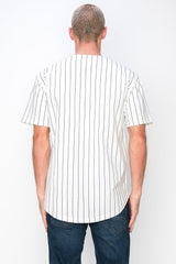 YURO-K Men's White Cotton Pinstripe Baseball Jersey/Made in Los Angeles