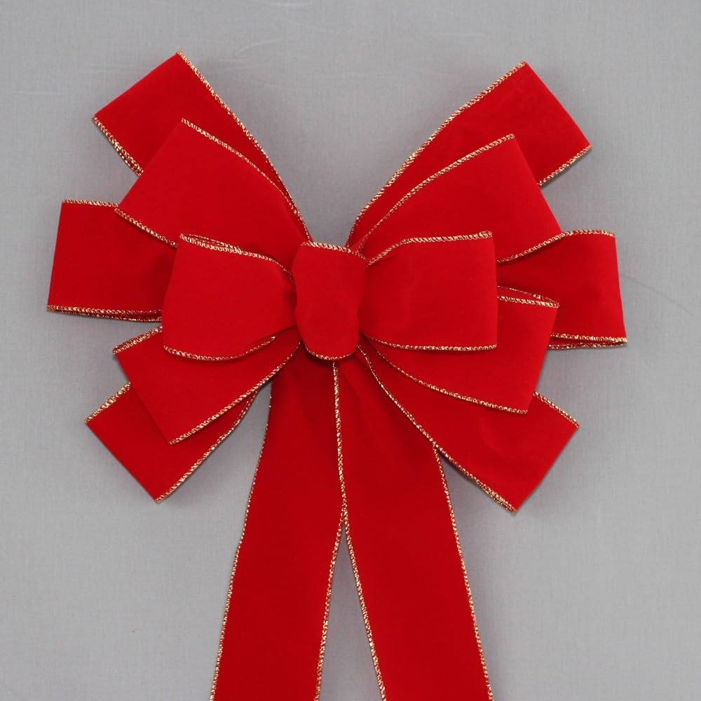 Ivory Brushed Velvet Gold Lame Backed Wire Edge Christmas Bow - Handcrafted in USA (8 inch bow)