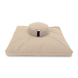 Bean's ZAFU + ZABUTON Meditation Set - Round Buckwheat Filled ZAFU Pillow + Large Cotton Filled ZABUTON Floor Pad - Natural Cotton Canvas - Traditional Tibetan Zen Mindfulness Seat Kit - Made in USA