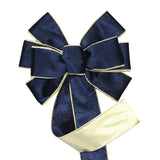 Ivory Brushed Velvet Gold Lame Backed Wire Edge Christmas Bow - Handcrafted in USA (8 inch bow)