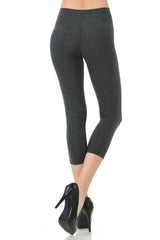 LeggingUSA Women's Solid Cotton Yoga Capri Leggings-Made in USA