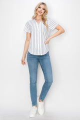 YURO-K Women's White Pinstripe Baseball Jersey/Made in Los Angeles