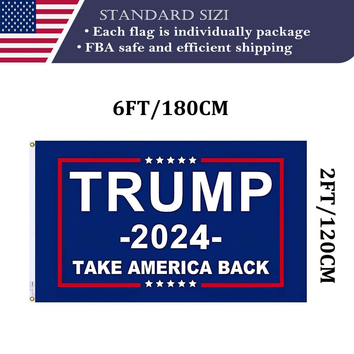 Double Sided Red Trump 2024 Flag 3x5 Made in USA Outdoor Heavy Duty 3 Ply Polyester Trump Take America Back Flag with White Starting Tape and 2 Brass Grommets