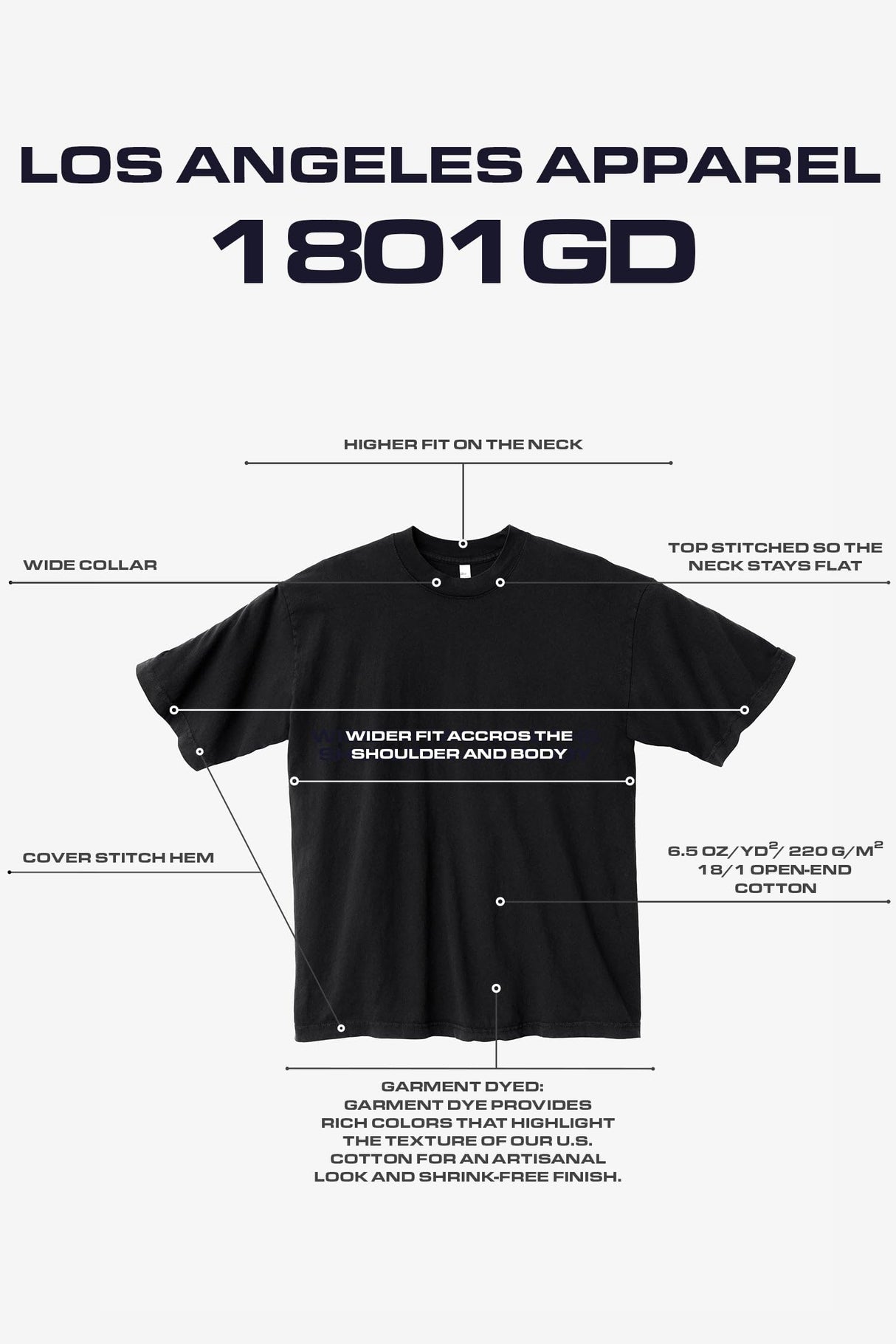 1801 - 6.5oz T-Shirt, Made In USA, Garment-Dyed, Shrink-Free, Relaxed Fit