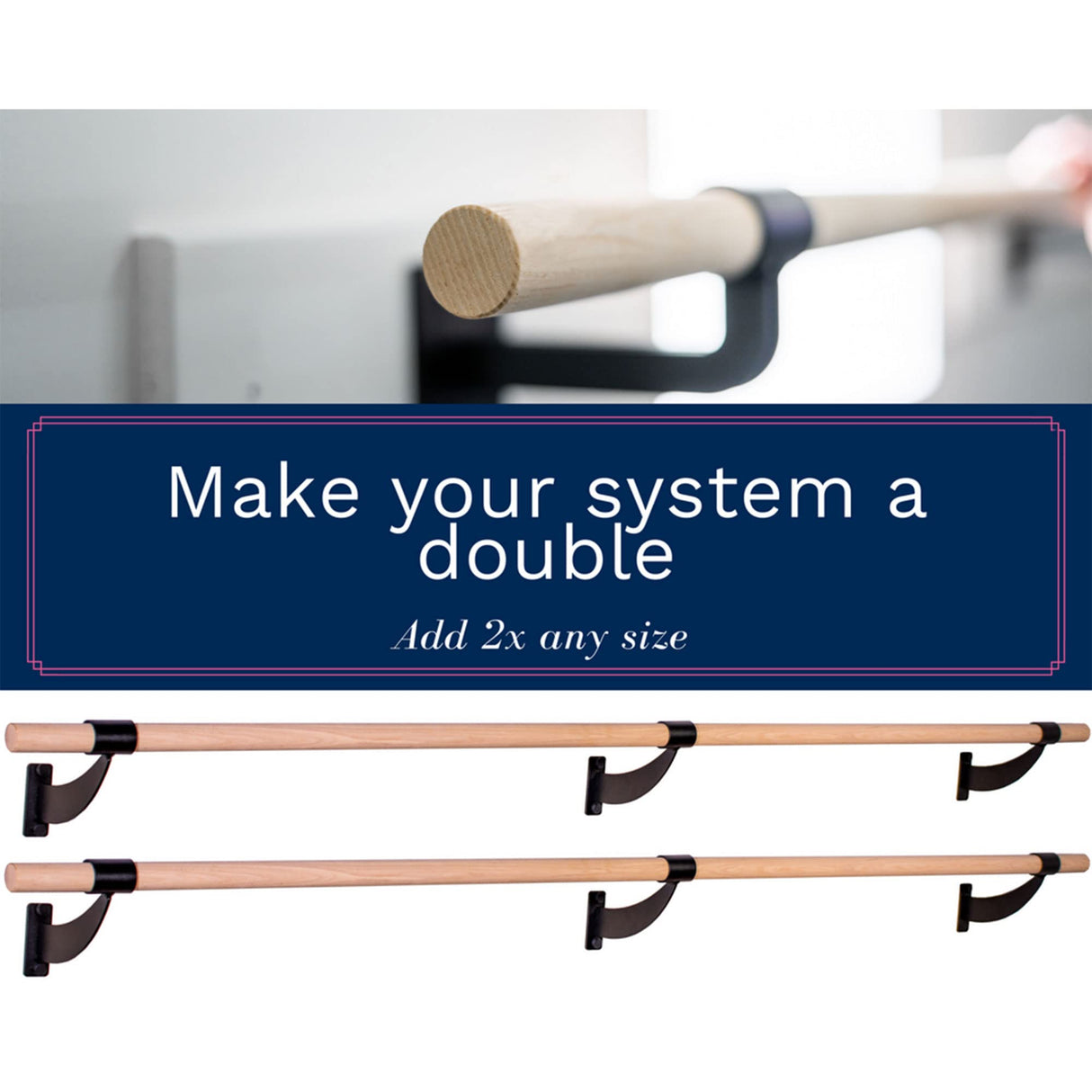 VITA Barre Wall-Mounted Single Ballet Barre, Classic WB15, Wood | Fixed Height, Made in USA, Home, Studio or Gym Exercise Equipment for Kids & Adults | Dance, Fitness, Pilates